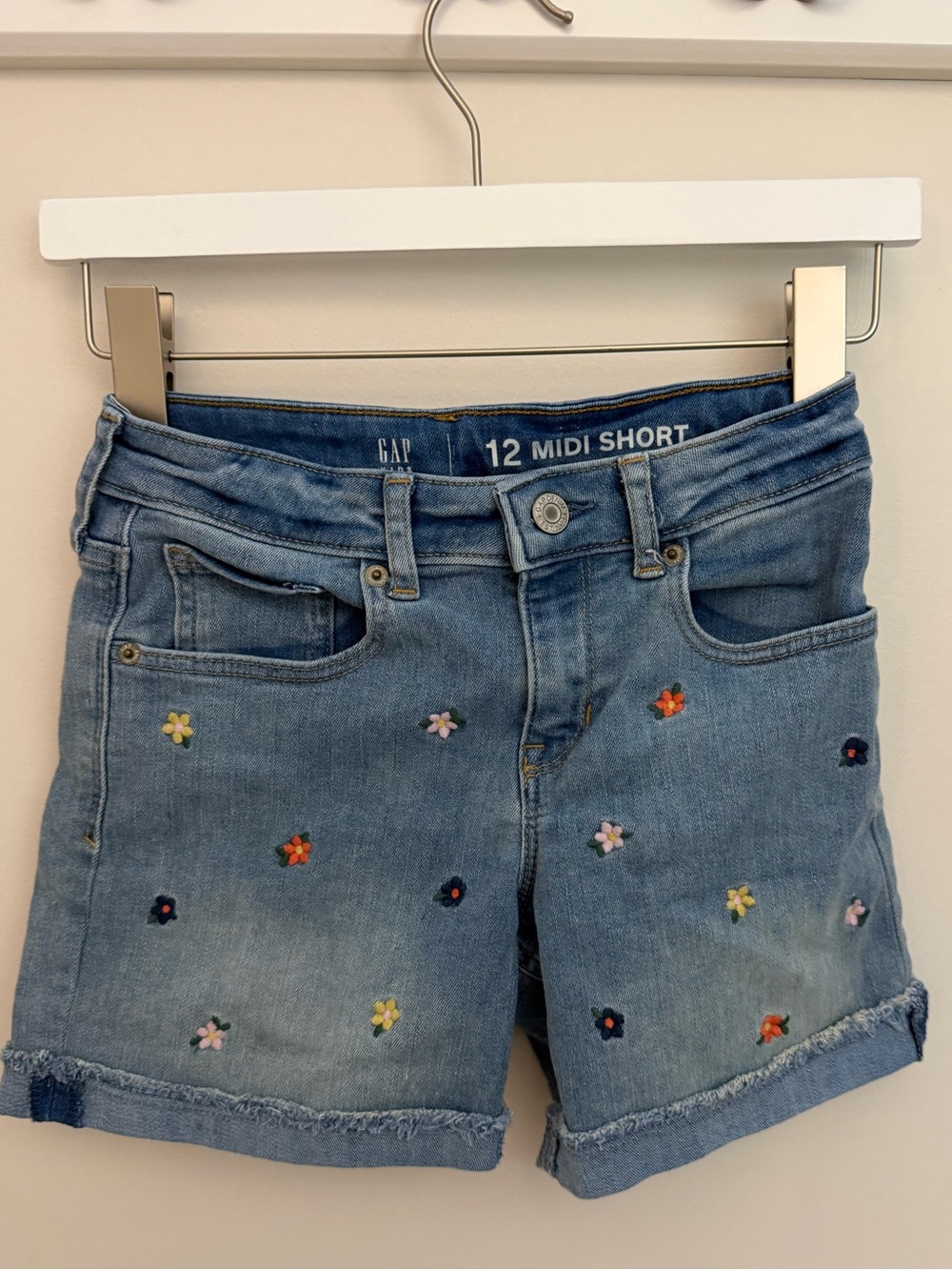 GAP Light Blue Embroidered Denim Midi Shorts
